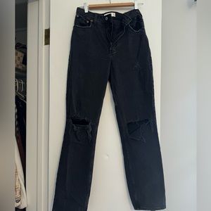 A&F Curve Love 90s Straight Ultra High Rise Black Ripped Jeans 4R